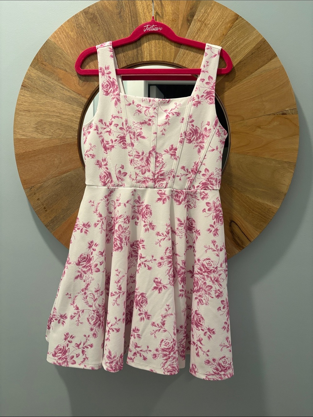 Girls White and Pink Floral Sleeveless Party Dress